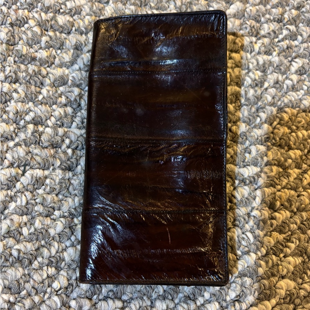 Eel skin Men's Chocolate Brown Leather Long Wallet